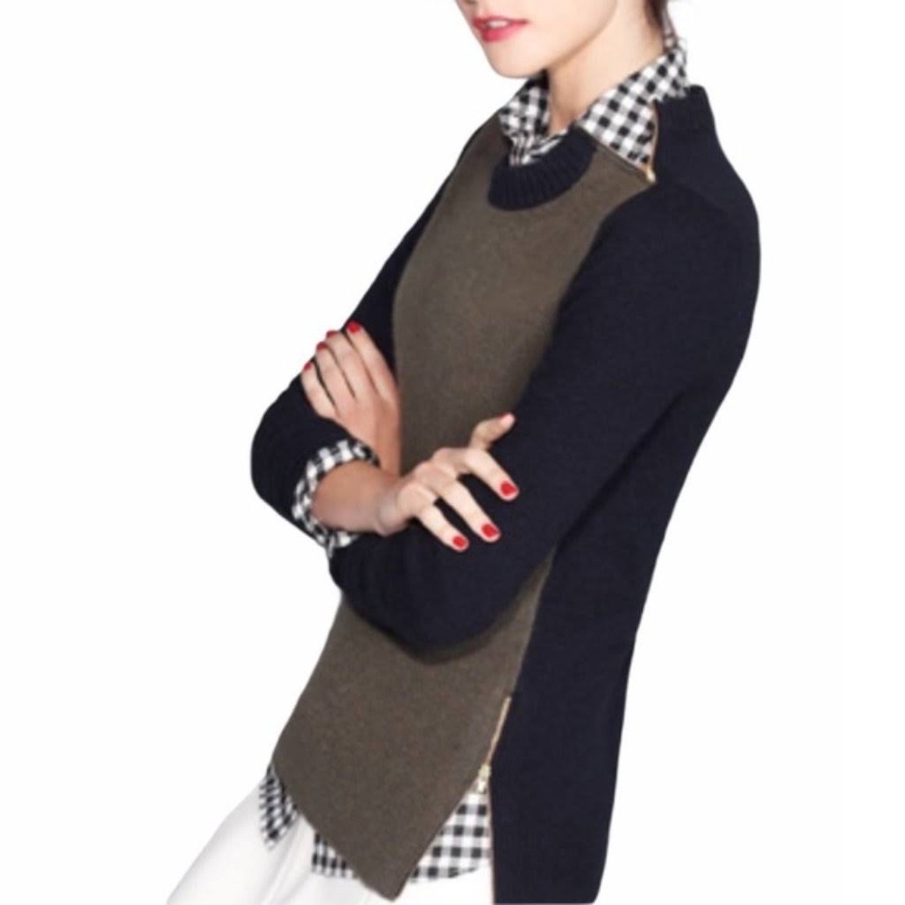 J Crew Colorblock Double Zipper Sweater Size Small